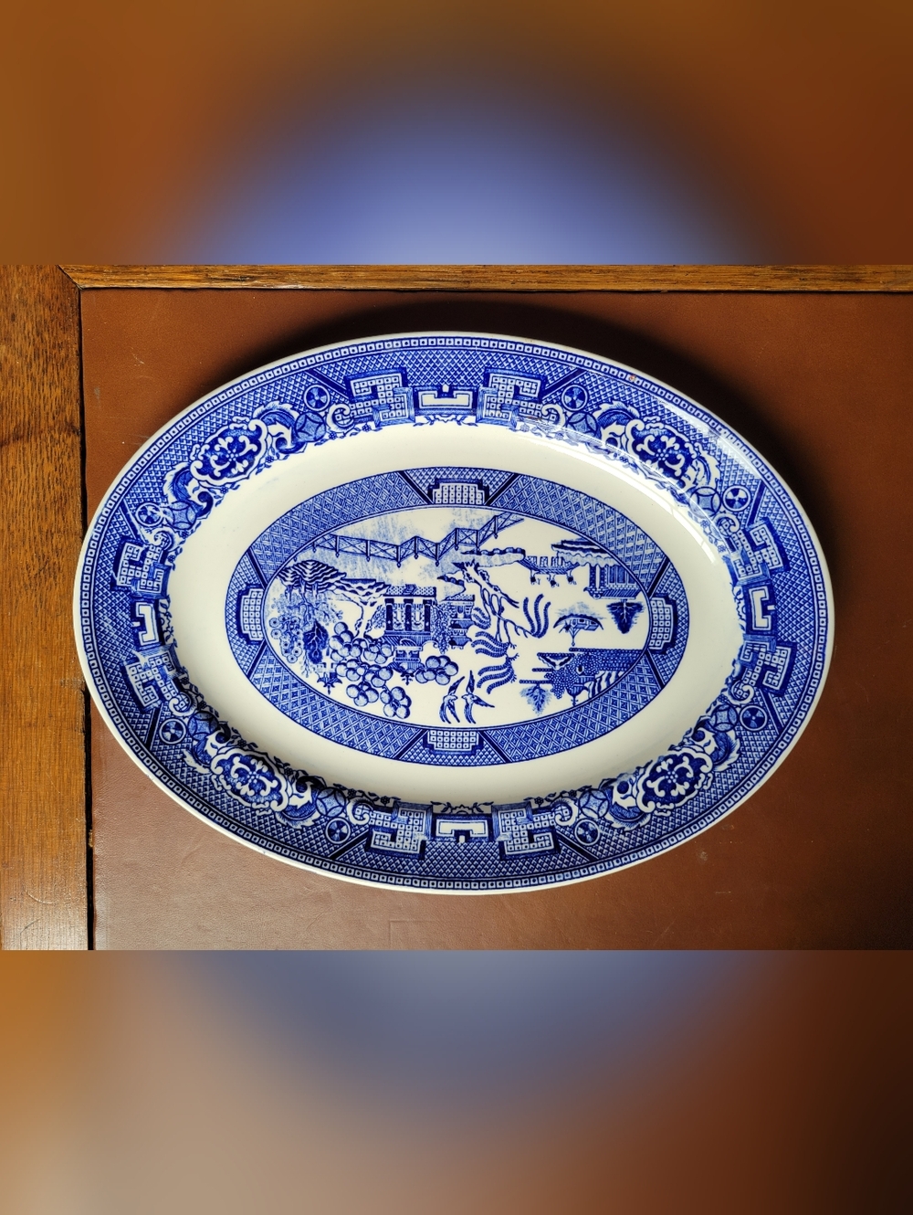 HOMER LAUGHLIN BLUE WILLOW 11 1/2" OVAL SERVING PLATTER 1944 EUC